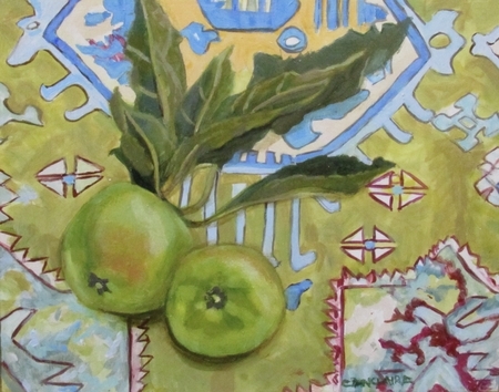 Two Apples on a Green Carpet